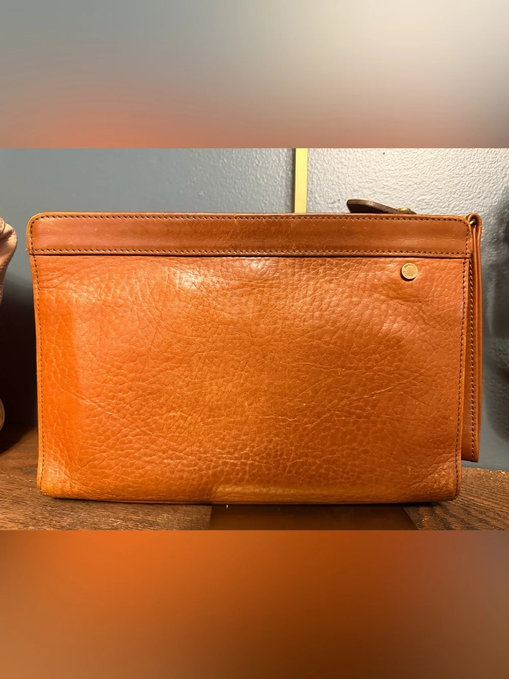 Burberry Vintage Leather Clutch in Warm Cognac Brown